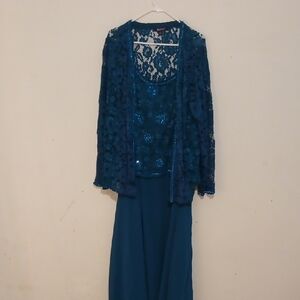 Roaman's Teal Lace Overlay Dress